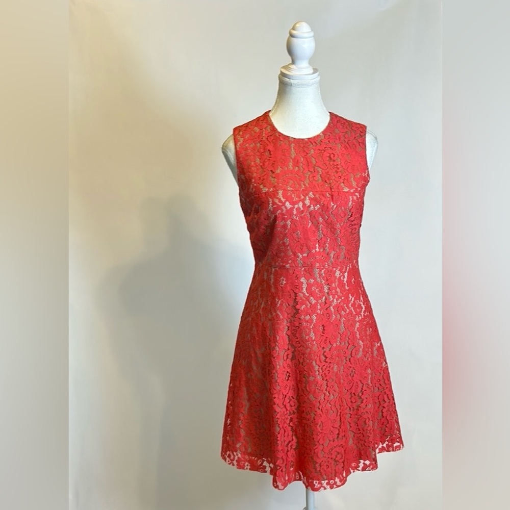 Eliza J | Coral/Nude Lace Fit and Flare Dress | Size 4